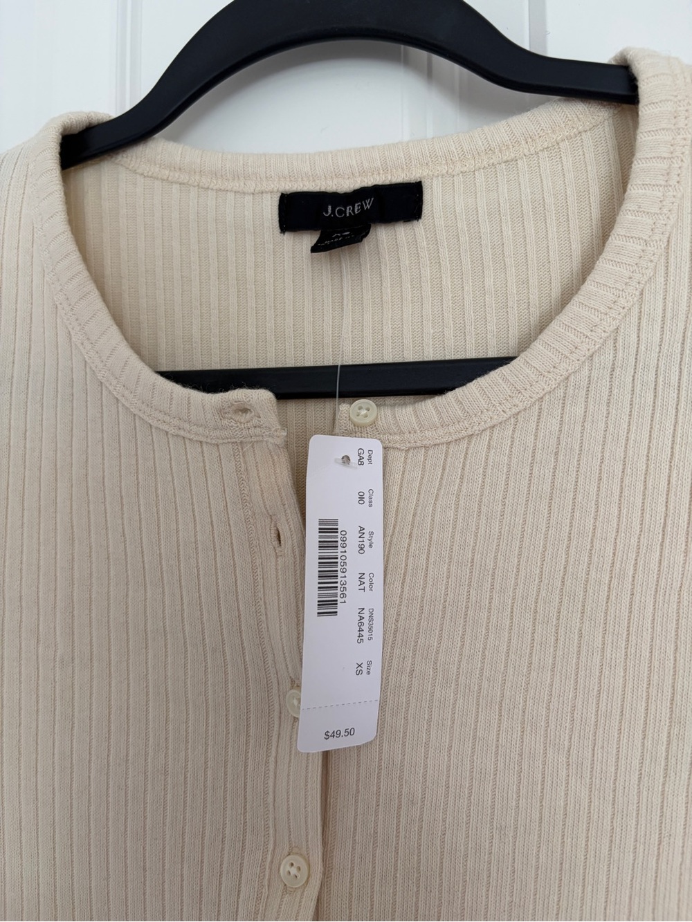 J. Crew Cream Ribbed Short-Sleeve Henley Top - Picture 3 of 5